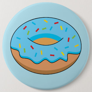Blue Frosted Doughnut with Sprinkles Cartoon 6 Inch Round Button