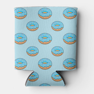 Blue Frosted Doughnut with Sprinkles Cartoon Can Cooler