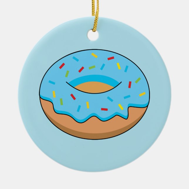 Blue Frosted Doughnut with Sprinkles Cartoon Ceramic Ornament (Front)