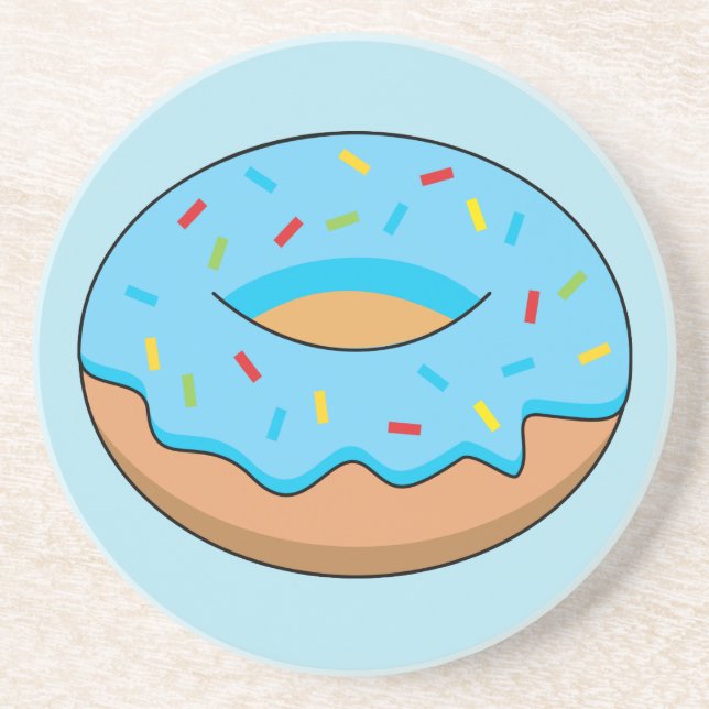 Blue Frosted Doughnut with Sprinkles Cartoon Coaster (Front)