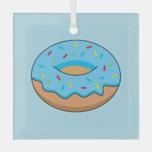 Blue Frosted Doughnut with Sprinkles Cartoon Glass Ornament