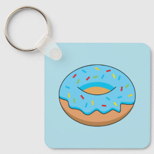 Blue Frosted Doughnut with Sprinkles Cartoon Keychain