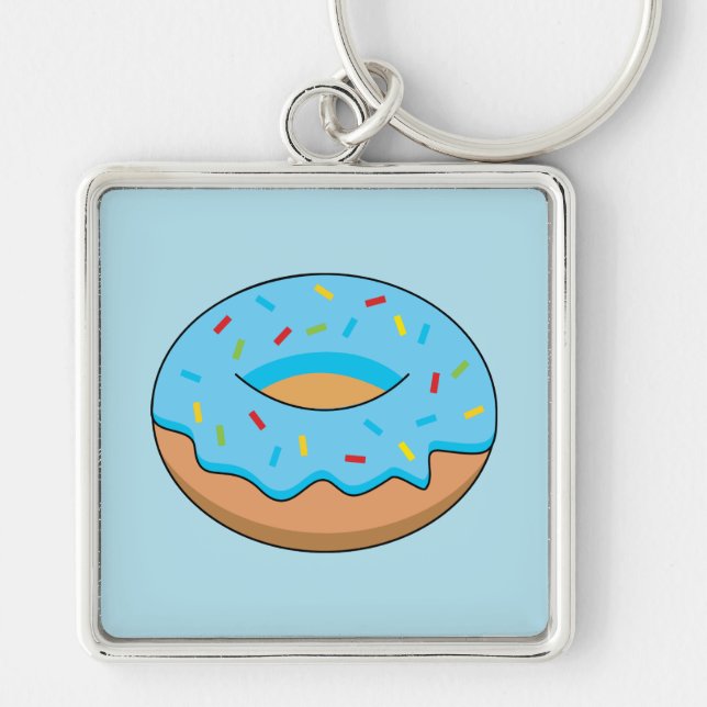 Blue Frosted Doughnut with Sprinkles Cartoon Keychain (Front)