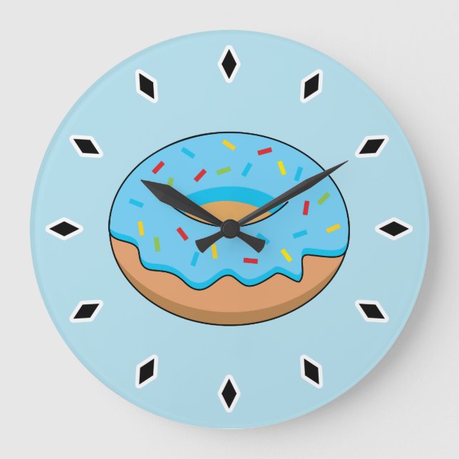 Blue Frosted Doughnut with Sprinkles Cartoon Large Clock (Front)