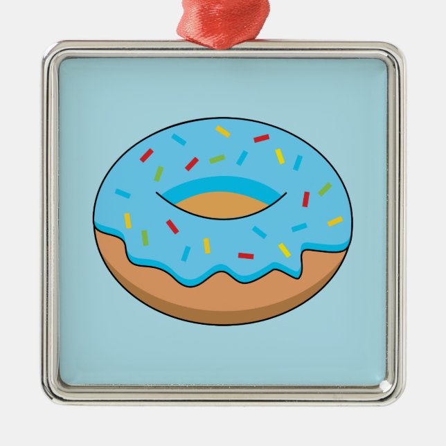 Blue Frosted Doughnut with Sprinkles Cartoon Metal Ornament (Front)