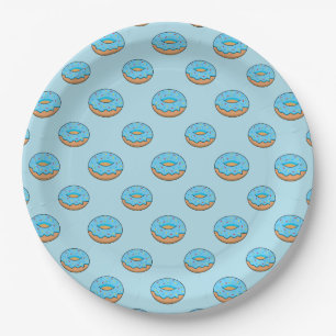 Blue Frosted Doughnut with Sprinkles Cartoon Paper Plate