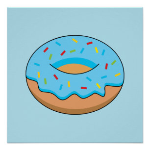 Blue Frosted Doughnut with Sprinkles Cartoon Poster