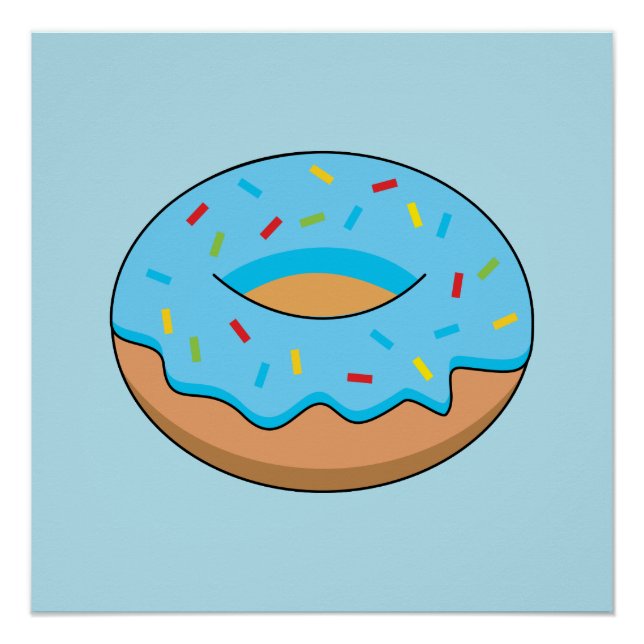 Blue Frosted Doughnut with Sprinkles Cartoon Poster (Front)