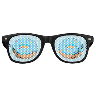 Blue Frosted Doughnut with Sprinkles Cartoon Retro Sunglasses