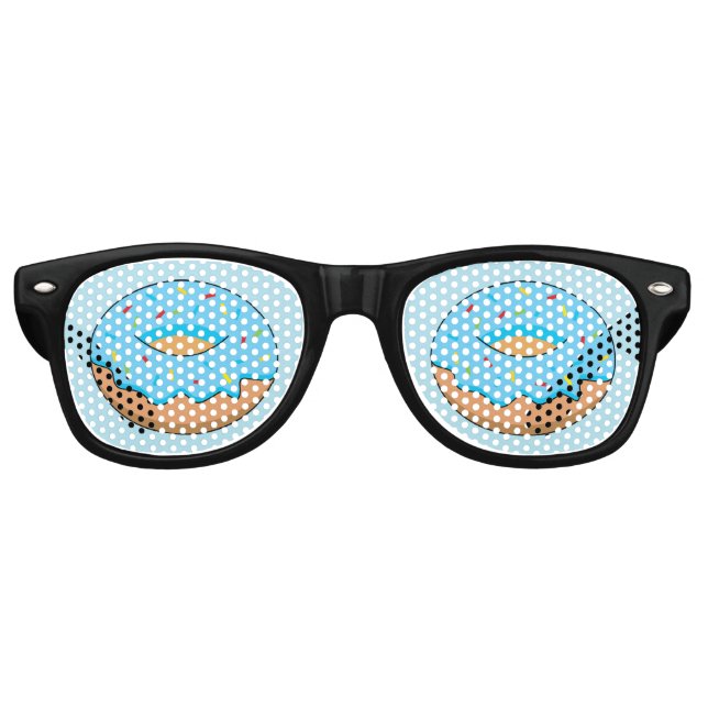 Blue Frosted Doughnut with Sprinkles Cartoon Retro Sunglasses (Front)