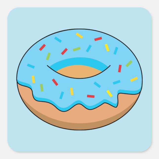 Blue Frosted Doughnut with Sprinkles Cartoon Square Sticker (Front)