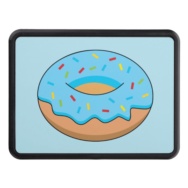 Blue Frosted Doughnut with Sprinkles Cartoon Trailer Hitch Cover (Front)