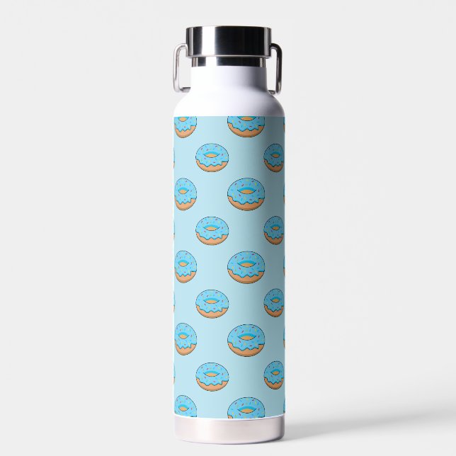 Blue Frosted Doughnut with Sprinkles Cartoon Water Bottle (Front)