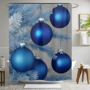 Blue Frosted Ornaments White Tree Christmas 