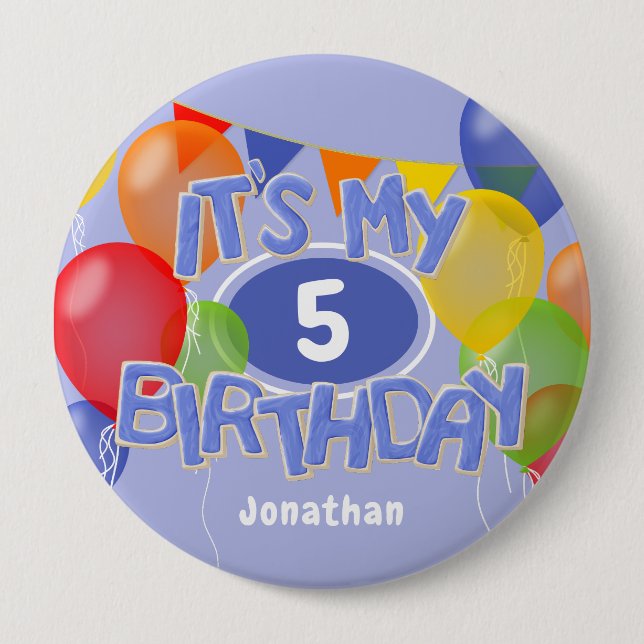 blue frosting cookies w balloons its my birthday 4 inch round button (Front)