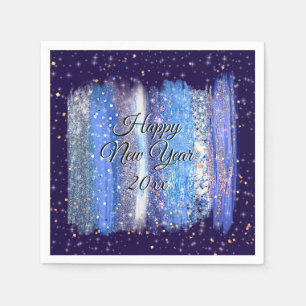 Blue Frosty Brush Strokes Happy New Year 20xx Napkin
