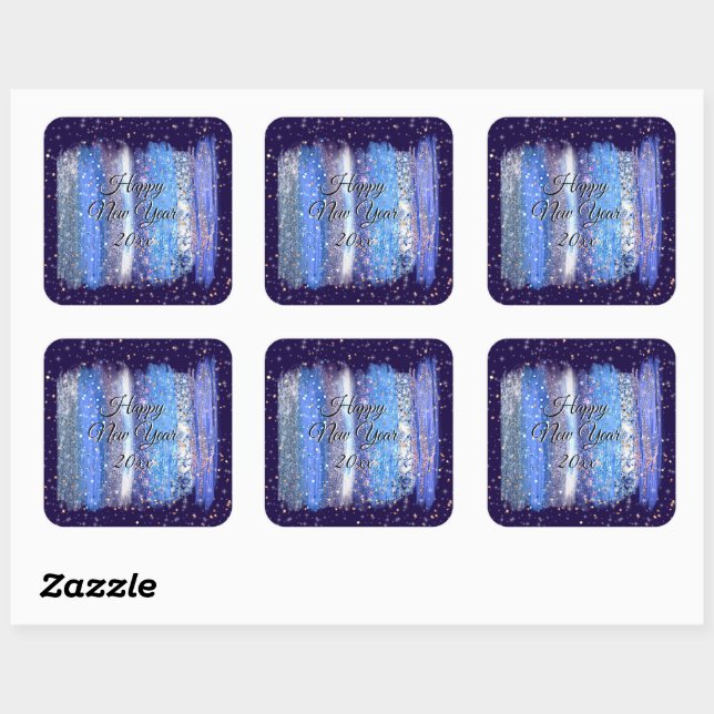 Blue Frosty Brush Strokes Happy New Year 20xx  Square Sticker (Sheet)