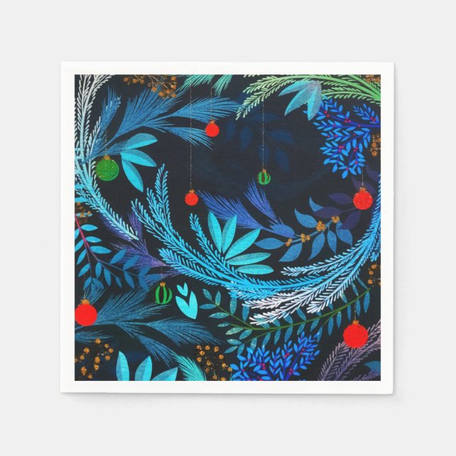 Blue Frosty Christmas Forest Foliage Napkin (Front)