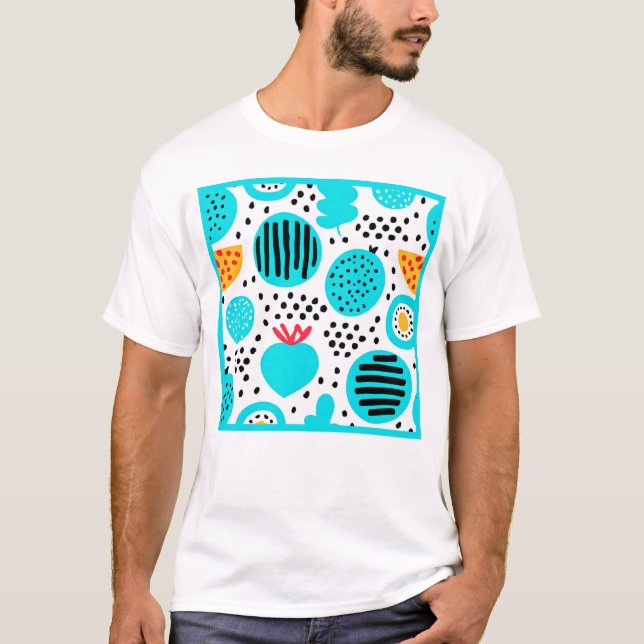 Blue Fruit Patterns Painting Art. Buy Now T-Shirt (Front)