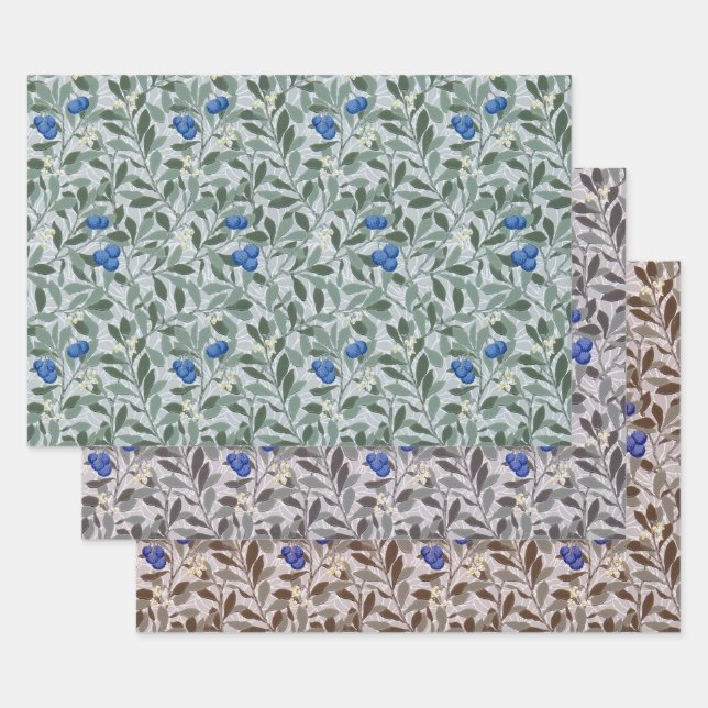 Blue Fruit, William Morris Wrapping Paper Sheet (Set)