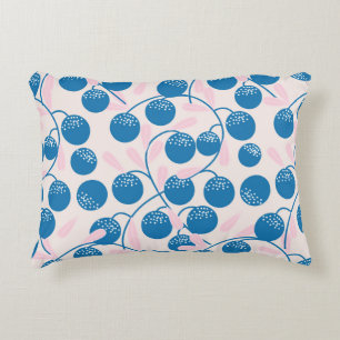 Blue fruits, pink leaves, seamless design. accent pillow