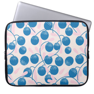 Blue fruits, pink leaves, seamless design. laptop sleeve