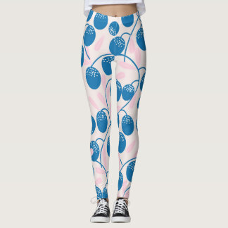 Blue fruits, pink leaves, seamless design. leggings