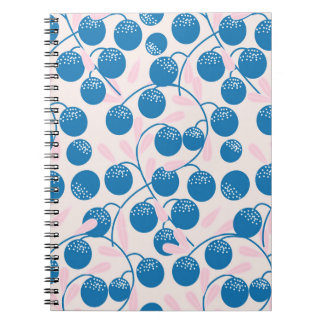 Blue fruits, pink leaves, seamless design. notebook