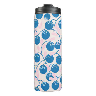 Blue fruits, pink leaves, seamless design. thermal tumbler