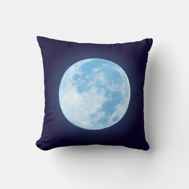 Blue Full Moon Throw Pillow (Front)