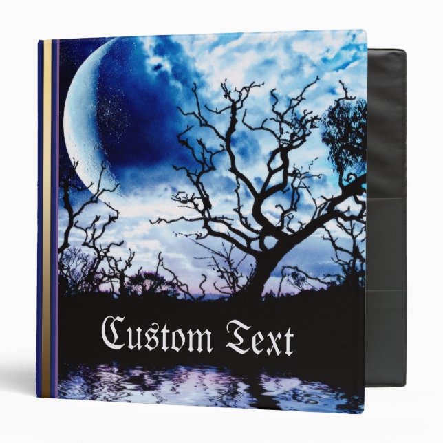 Blue Full Moon Tree Silhouette Photo Album Binder (Front/Inside)