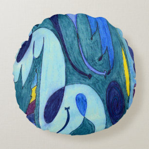 Blue Fumes Round Pillow