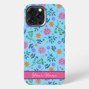 Blue Fun Floral Spring Pattern Pretty Name iPhone 13 Pro Max Case