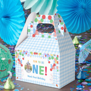 Blue Fun to Be One Photo First Birthday Favor Box