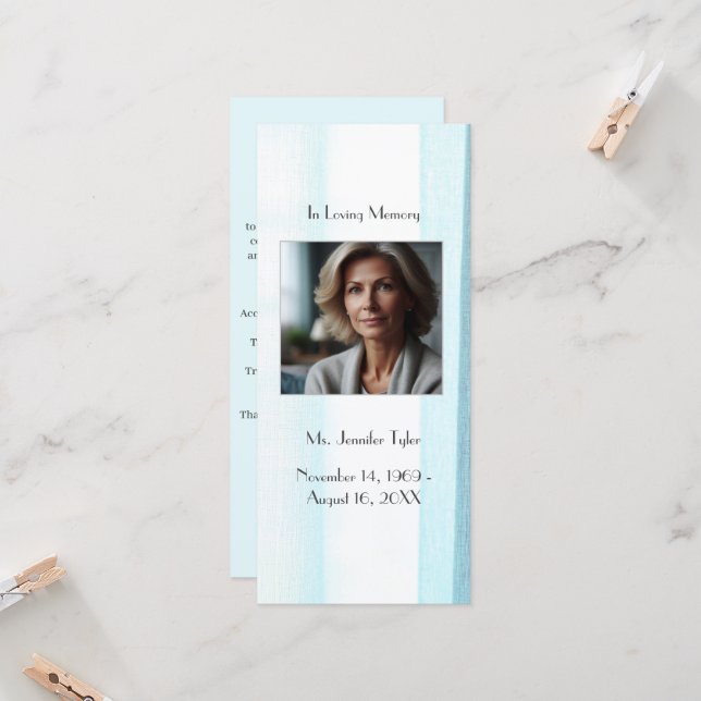 Blue  Funeral Memorial Prayer Bookmark Card (Front/Back In Situ)