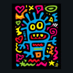 Blue Funky Alien – Neon Pop Art Quirky Monster Poster<br><div class="desc">This funky blue alien jumps out with neon colours and quirky energy. With wide eyes and a playful grin, it’s a pop art design made to electrify your wall decor and bring funky vibes to any space.</div>
