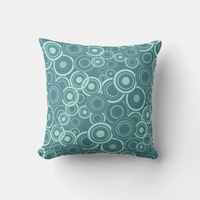 Blue Funky Circles Pattern Throw Pillow (Front)