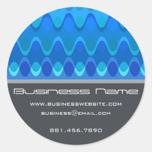 Blue Funky Groovy Zig Zag Waves Chevron Pattern Classic Round Sticker