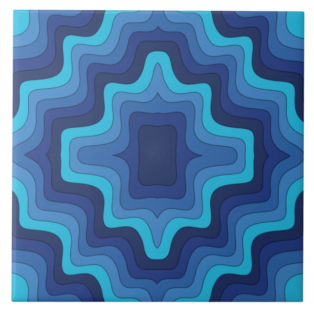 Blue Funky Retro Ceramic Tile (Front)