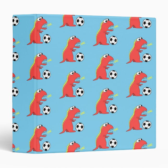 Blue Funny Cartoon Dinosaur Soccer Pattern Binder (Front/Spine)
