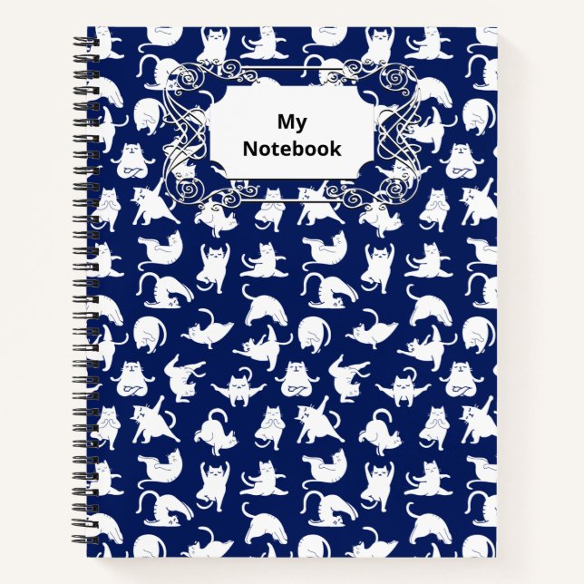 Blue Funny Cat In Yoga Sports Notebook (Front)
