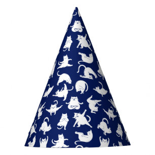 Blue Funny Cat In Yoga Sports Party Hat