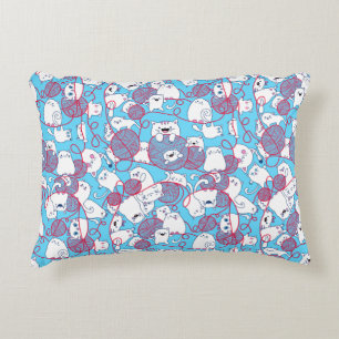 Blue Funny Cute Knitting Kitten Ball Accent Pillow