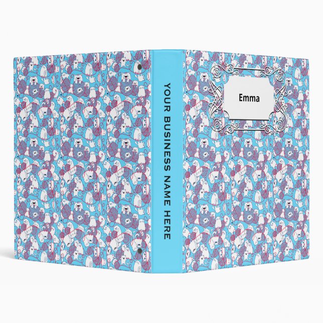 Blue Funny Cute Knitting Kitten Ball Binder (Background)