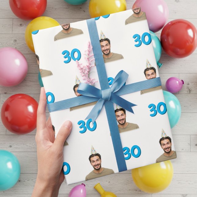 Blue Funny Face Gift Wrapping Paper for Men  (Creator Uploaded)