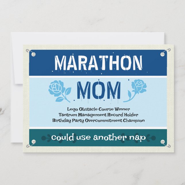 Blue Funny Marathon Mom Mother's Day Card (Front)