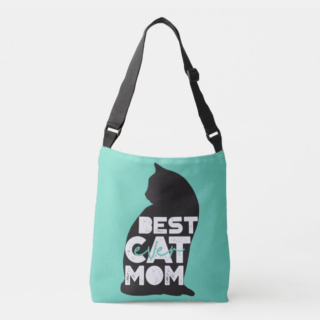 Blue Funny Mother's Day Best Cat Mom Ever Crossbody Bag (Front)