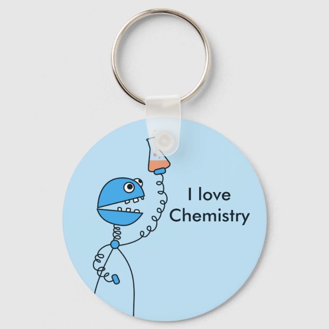 Blue Funny Robot Love Chemistry Personalized Keychain (Front)