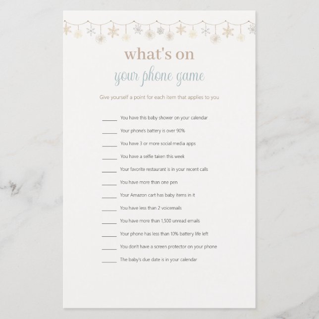 Blue Funny What's on Your Phone Baby Shower Game (Front)