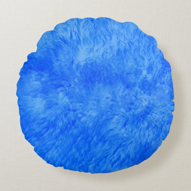Blue Fur Frenzy Round Pillow (Front)